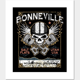 Bonneville Salt Flats Utah Distressed Grunge Skull Design Posters and Art